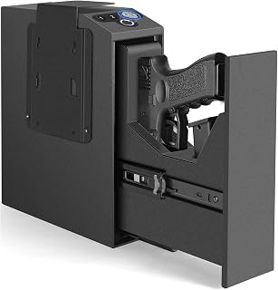 Biometric Slider Handgun Gun Safe for Nightstand, Desk, Bed Side, Truck - Auto Sliding Door Fingerprint Hand Gun Safe for Pistol -with Fingerprint, PIN Code, KEY Access