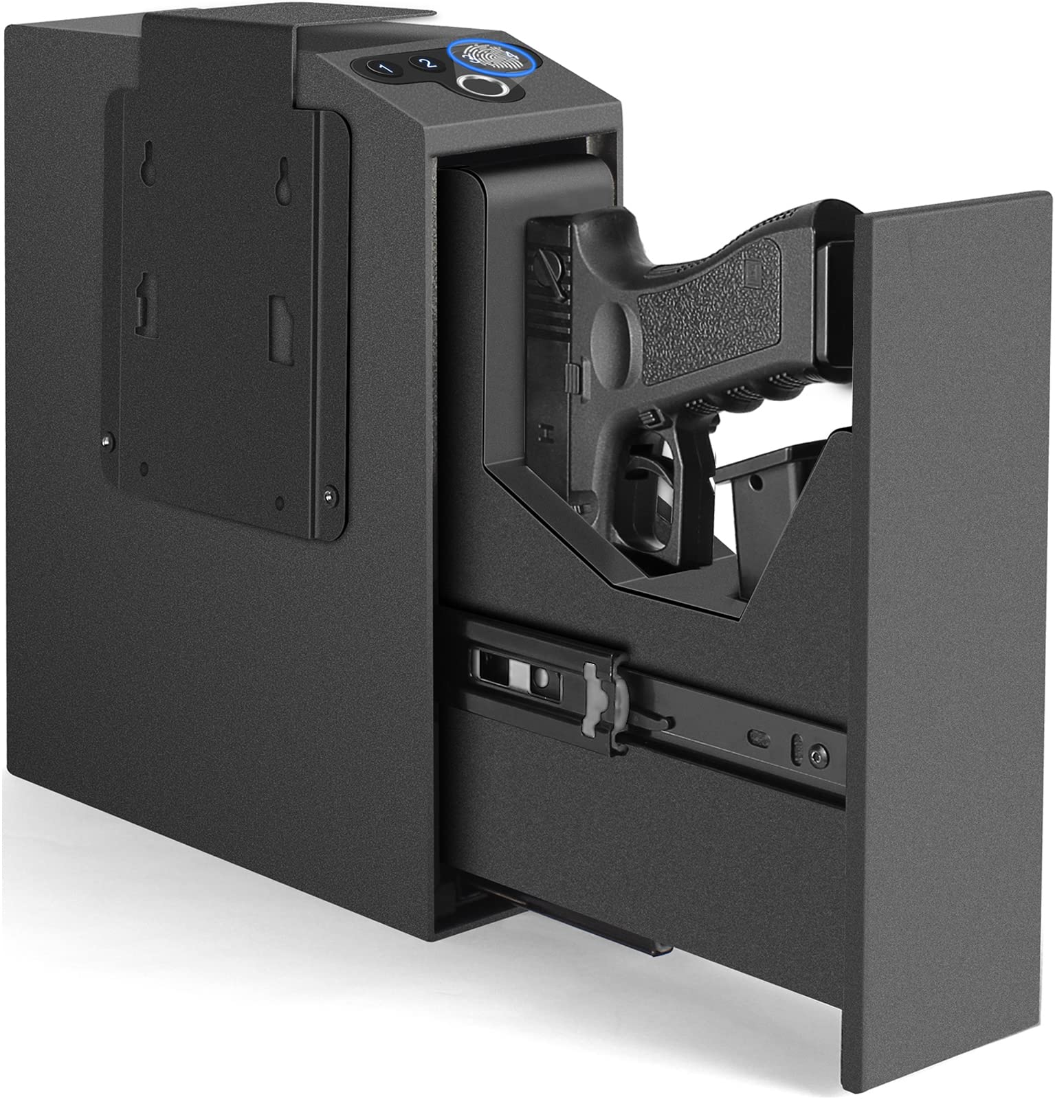Biometric Slider Handgun Gun Safe for Nightstand, Desk, Bed Side, Truck - Auto S
