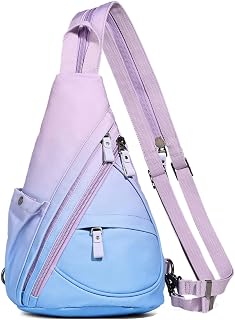KL928 Canvas Sling Bag - Small Crossbody Backpack Shoulder Casual Daypack Rucksack for Men Women(Large Version,PalePurple+SkyBlue)