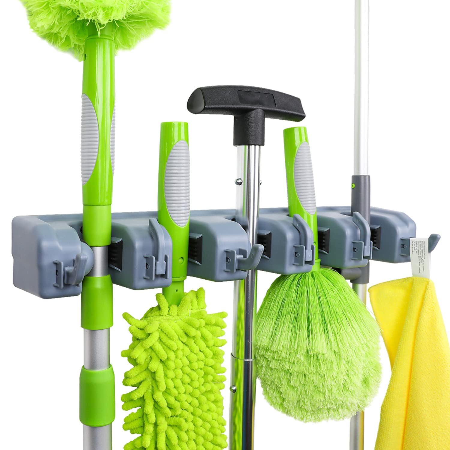 Amazon Basics Rectangular Heavy Duty Wall Mount Broom and Mop Holder, Sturdy Too