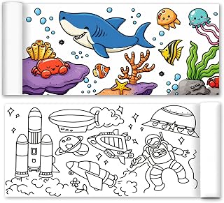 2 Pcs 118x11.8 Inch Coloring Paper Roll for Kids,Children Drawing Roll, Kids Easel Paper Roll,Coloring Rolls with Underwater World and Space Themes, Easy-to-Cut Design(Underwater World & Space Travel)