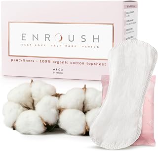ENROUSH Organic Cotton Pantyliners, Ultra-Thin, Breathable, Comfort, 24 Pcs | Panty liners for women — pure, non-toxic, hypoallergenic & irritation-free freshness for sensitive skin.