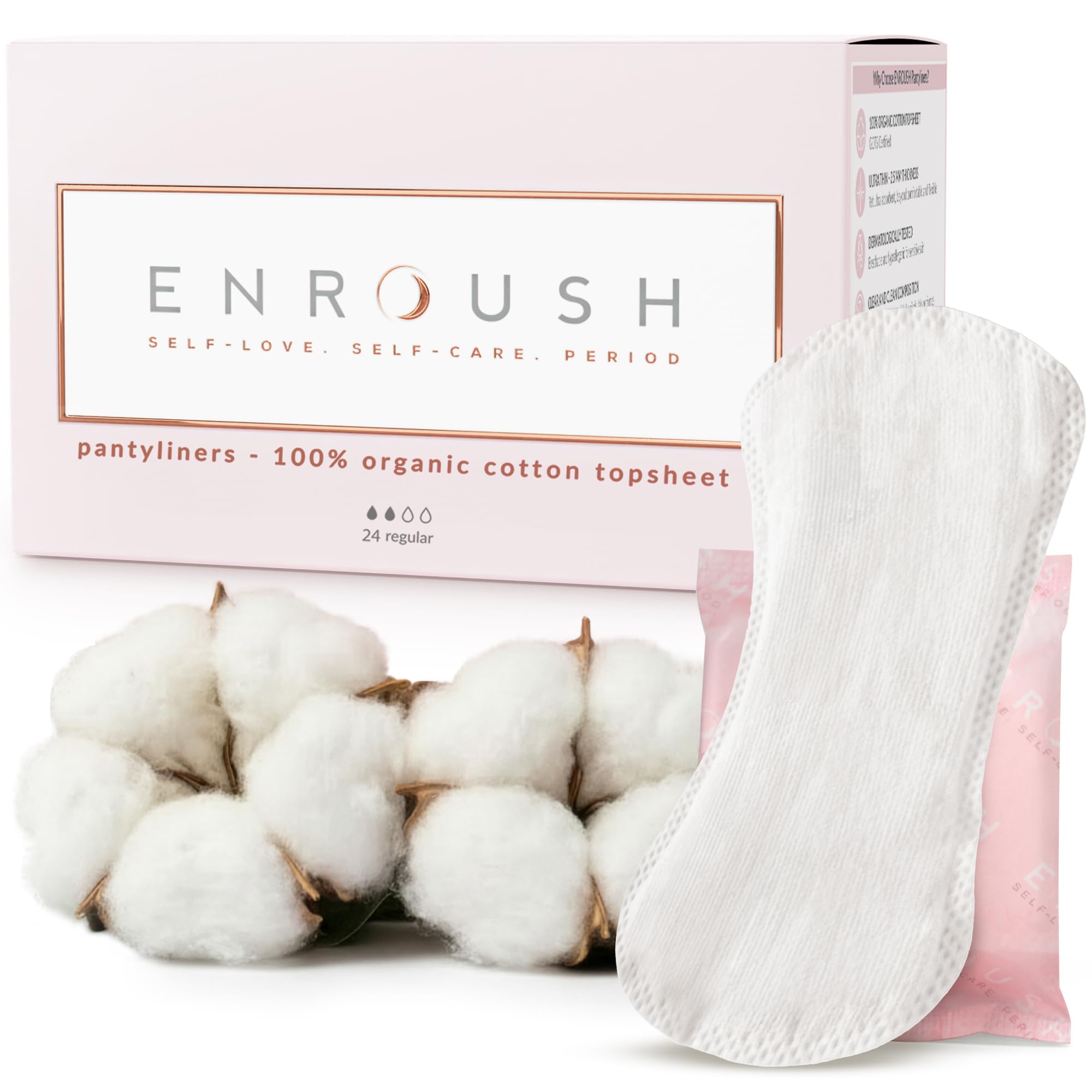 ENROUSH Organic Cotton Pantyliners, Ultra-Thin, Breathable, Comfort, 24 Pcs | Pa