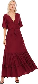 R.Vivimos Womens Summer Cotton Short Sleeve V Neck Floral Print Casual Bohemian Midi Dresses