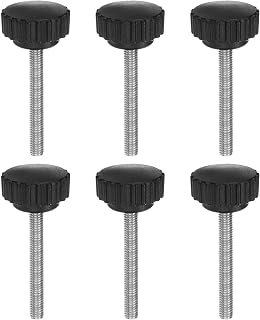 6pcs Knurled Clamp Knob Thumbscrew M6 x 50mm Metric Male Thread 28mm Matte Plastic Head 304 Stainless Steel Stud Hand Screw Knob Thumbscrew Handle, Black