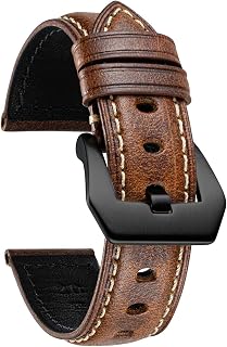 BINLUN Retro Leather Watch Strap for Men 18mm 20mm 22mm 24mm 26mm Handmade Oil Waxed Leather Strap Replacement Vintage Watch Band Stainless Steel Buckle 6 Colours