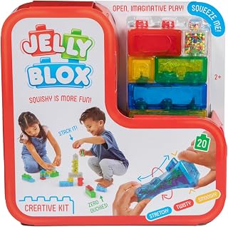 Jelly Blox Creative Kit - Includes 20 Blocks - Toddler & Preschool Building Blocks Kids Can Squeeze, Stretch, Squish - Safety Tested & Ouch-Free - Tactile, Sensory Play Toy for Ages 2 Plus