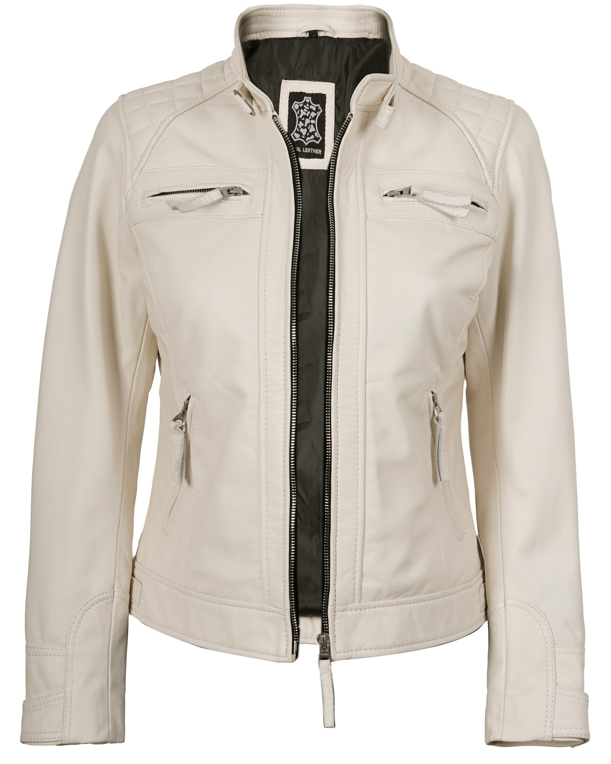 Decrum Cafe Racer Leather Jackets For Women Motorcycle Style