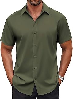 COOFANDY Men's Short Sleeve Button Down Shirt Casual Beach Summer Wedding Shirt