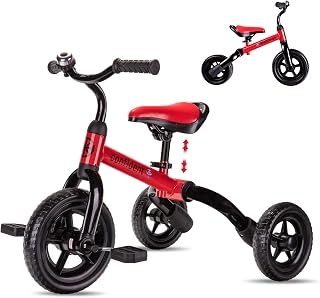 YGJT 3 in 1 Tricycle for Toddlers Age 2-5, Folding Kids Balance Bike | Tricycles for 3-5 Year Olds, Birthday Gift, Trike with Bell, Children Outdoor Toys, Adjustable Seat|Removable Pedal(Red)