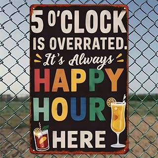 Happy Hour Rustic Aluminum Wall Sign with Cocktails 8 x 12 Inch Vintage Decor for Indoor and Outdoor Home Office Coffee Shop Patio Garden