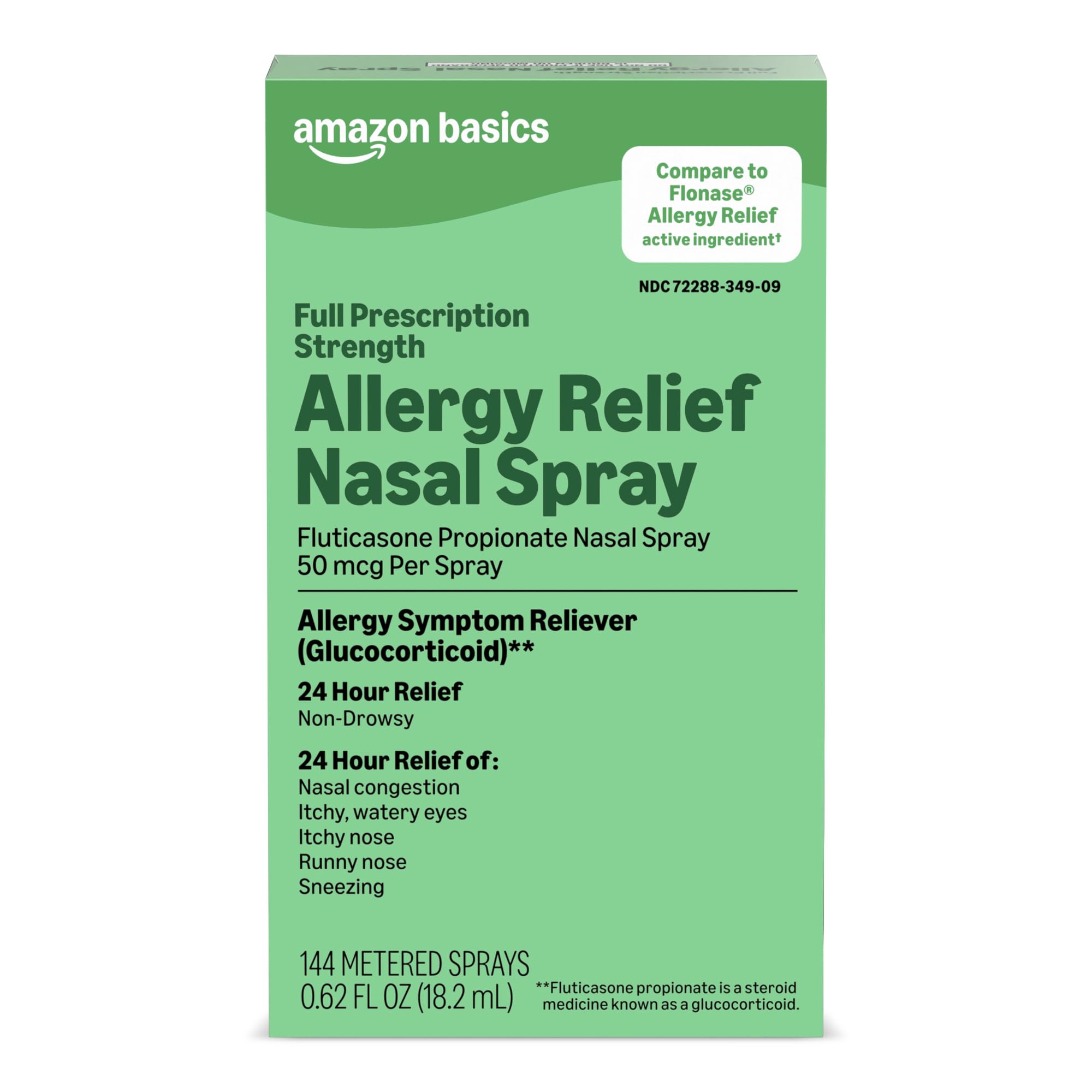 Amazon Basics 24-Hour Allergy Relief Nasal Spray, Fluticasone Propionate (Glucoc