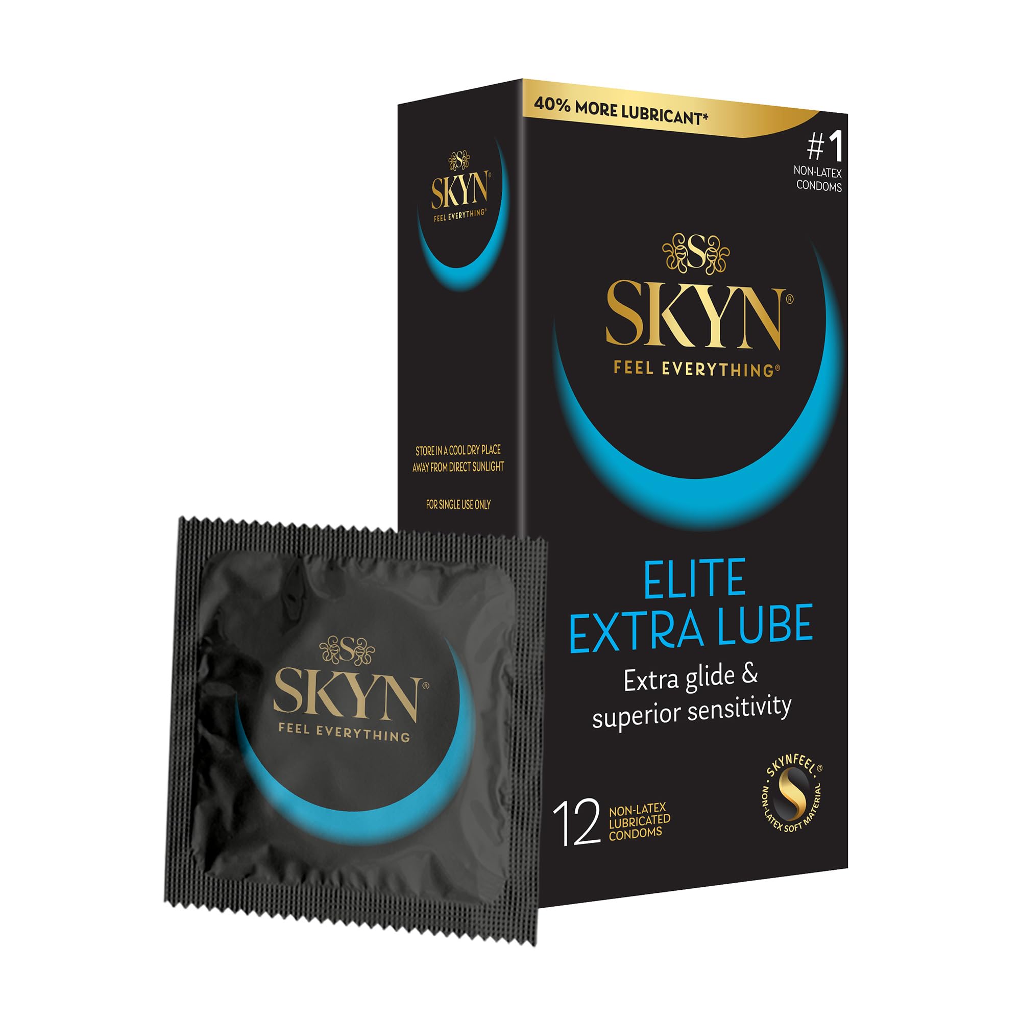 SKYN Elite Extra Lube Condoms – 12 Count – Ultra-Thin, Lubricated Latex-Free Con