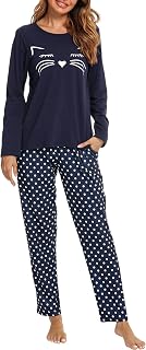 GAESHOW Womens Pajamas Set Cotton Pjs Long Sleeve Tops and Long Pants 2 Piece Sleepwear with Pockets