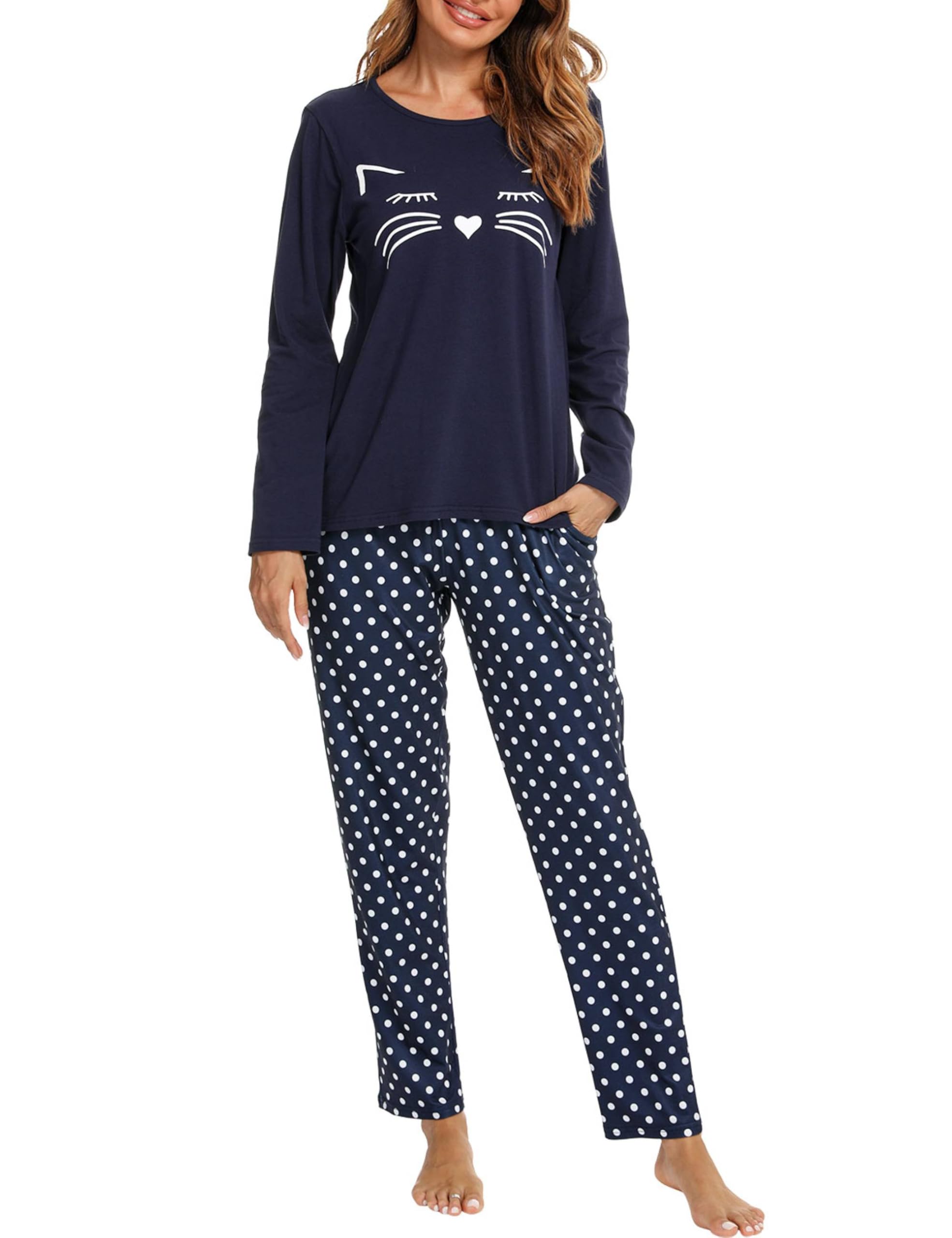 GAESHOW Womens Pajamas Set Cotton Pjs Long Sleeve Tops and Long Pants 2 Piece Sl