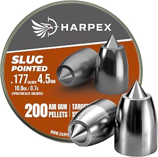Harpex Slug Pointed .177 Cal Airgun Pellets, 10.8 Grain, 200-Count | High Penetration Lead, Ideal for Target Shooting, Legal Hunting & Small Game, Metal Tin, Long-Range Precision