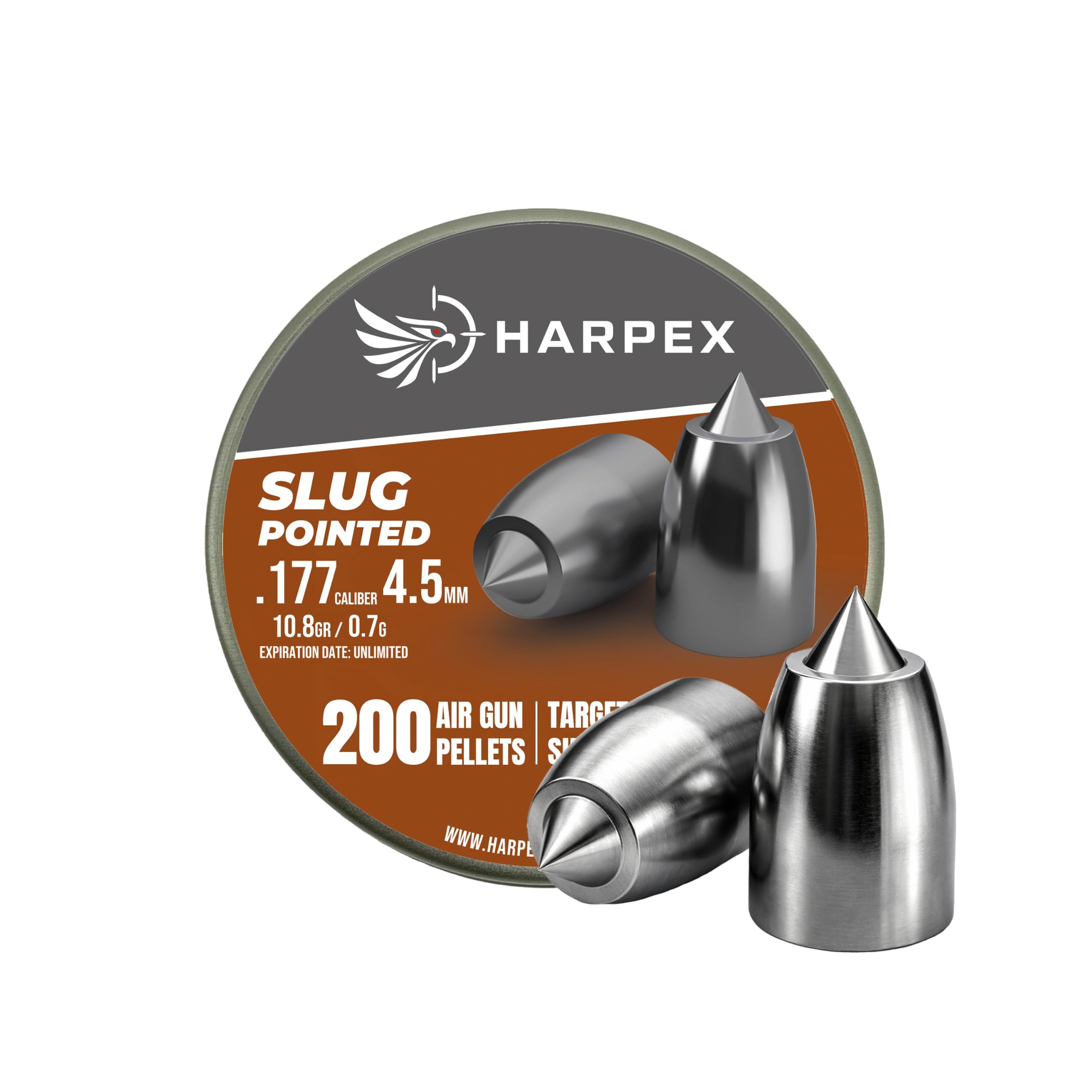 Harpex Slug Pointed .177 Cal Airgun Pellets, 10.8 Grain, 200-Count | High Penetr