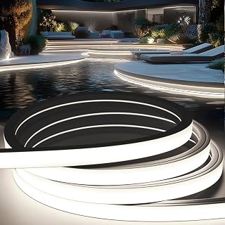 KSIBNW LED Strip Light Outdoor Waterproof Garden, 16.4ft/5m Silicone LED Strip IP65 Flexible Outside Strip Light Cuttable 220V240V Neon Rope Strip for Kitchen BedroomIndoor Decor,Cool White 6000K