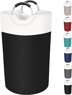 BlissTotes 90L Laundry Basket, Freestanding Collapsible Hamper, Black | Collapsible Dirty Clothes Hamper, Foldable Laundry Bag for Dorm, Waterproof Fabric, Padded Aluminum Handles