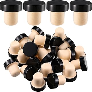 Yookeer 24 Pcs Cork Bottle Stoppers T-Shaped,Black | Reusable Wine Sealing Plug for Beer, Natural Cork with Metal Cap, Preserve Freshness, For Home Bar and DIY Craft Use