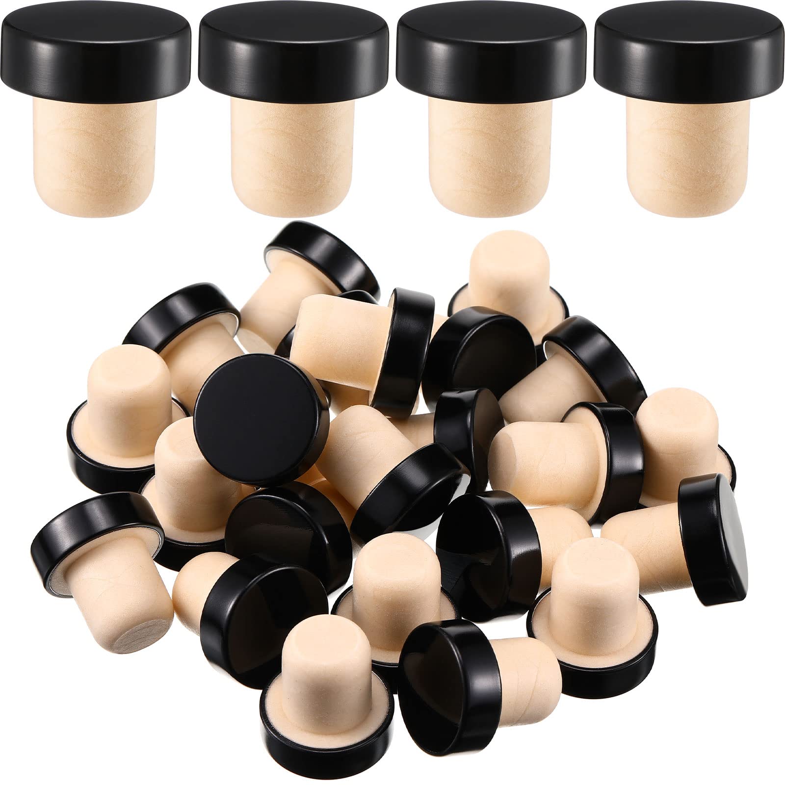 Yookeer 24 Pcs Cork Bottle Stoppers T-Shaped,Black | Reusable Wine Sealing Plug 