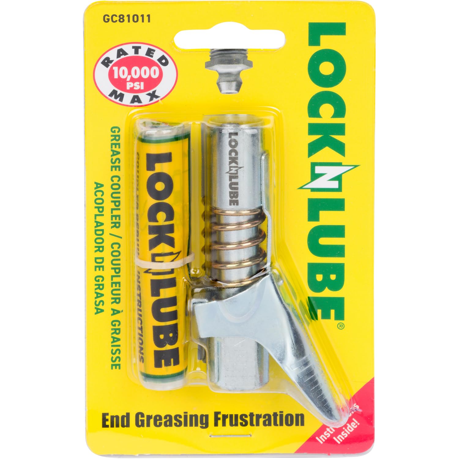 LockNLube Locking Grease Gun Coupler, 1/8-Inch NPT, Rated To 10,000 PSI