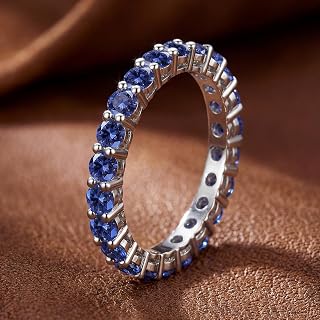 1 x Exquisite and Glamorous Blue Diamond Stackable Silver Ring Single Row Suitable for Women Prom Best Gift for Women Fine Jewelry