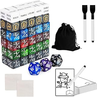 115-Piece MTG Dice Set with Dry Erase Tokens Kit | Includes 63 Dice Counters and 50 Tokens for MTG Game Accessories with 2 Markers 2 Cloths