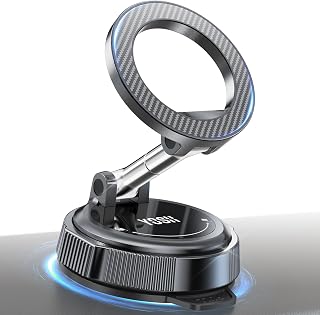 YOSH for MagSafe Car Mount, Magnetic Phone Holder for Cars | Super Vacuum Suction & 22×N56 Magnets, 360° Rotating Longer Arm for Dash & Windscreen, for iPhone Duo, 18-12 Samsung Pixel