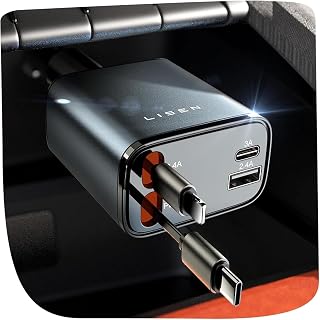 LISEN Retractable Car Charger Fast Charge 84W Car Accessories Gifts for Men | Women Gadgets Cigarette Lighter USB C Charger 12V Car USB Adapter Socket Camping Essentials for iPhone 17 15 13 Samsung iPad