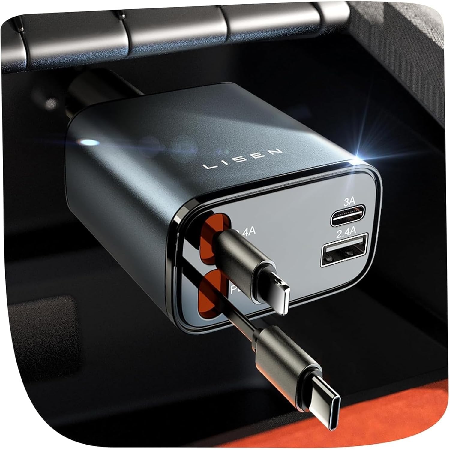 LISEN Retractable Car Charger Fast Charge 84W Car Accessories Gifts for Men | Wo