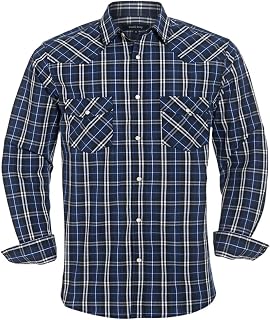 Men’s Western Cowboy Shirts-Long Sleeve Snap Button Plaid Shirt, Regular Fit Cotton Casual Shirt