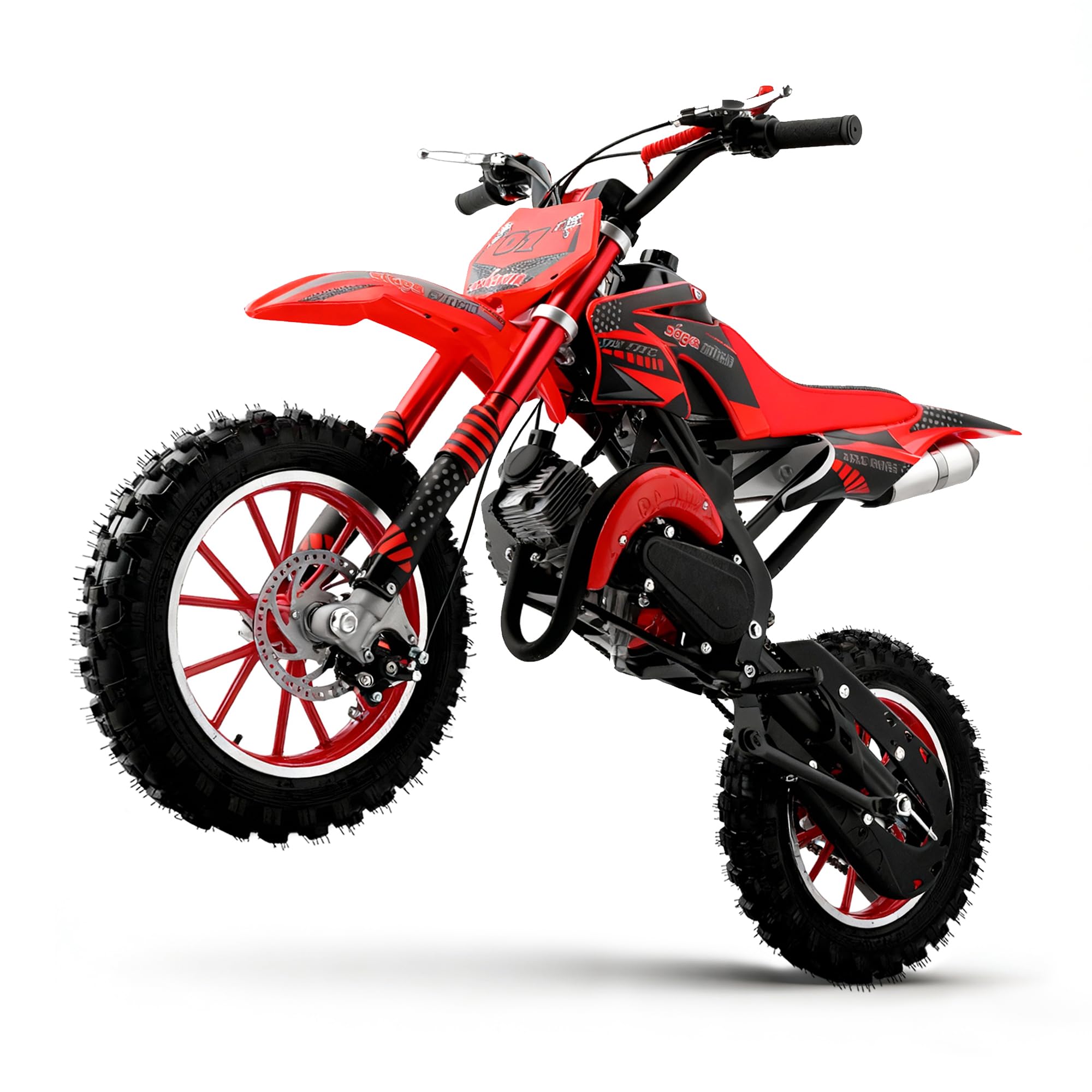 Kids 50cc Dirt Bike for 8-14,2-Stroke Gas Dirt Bike,Red,CPC Listed | Front Rear 
