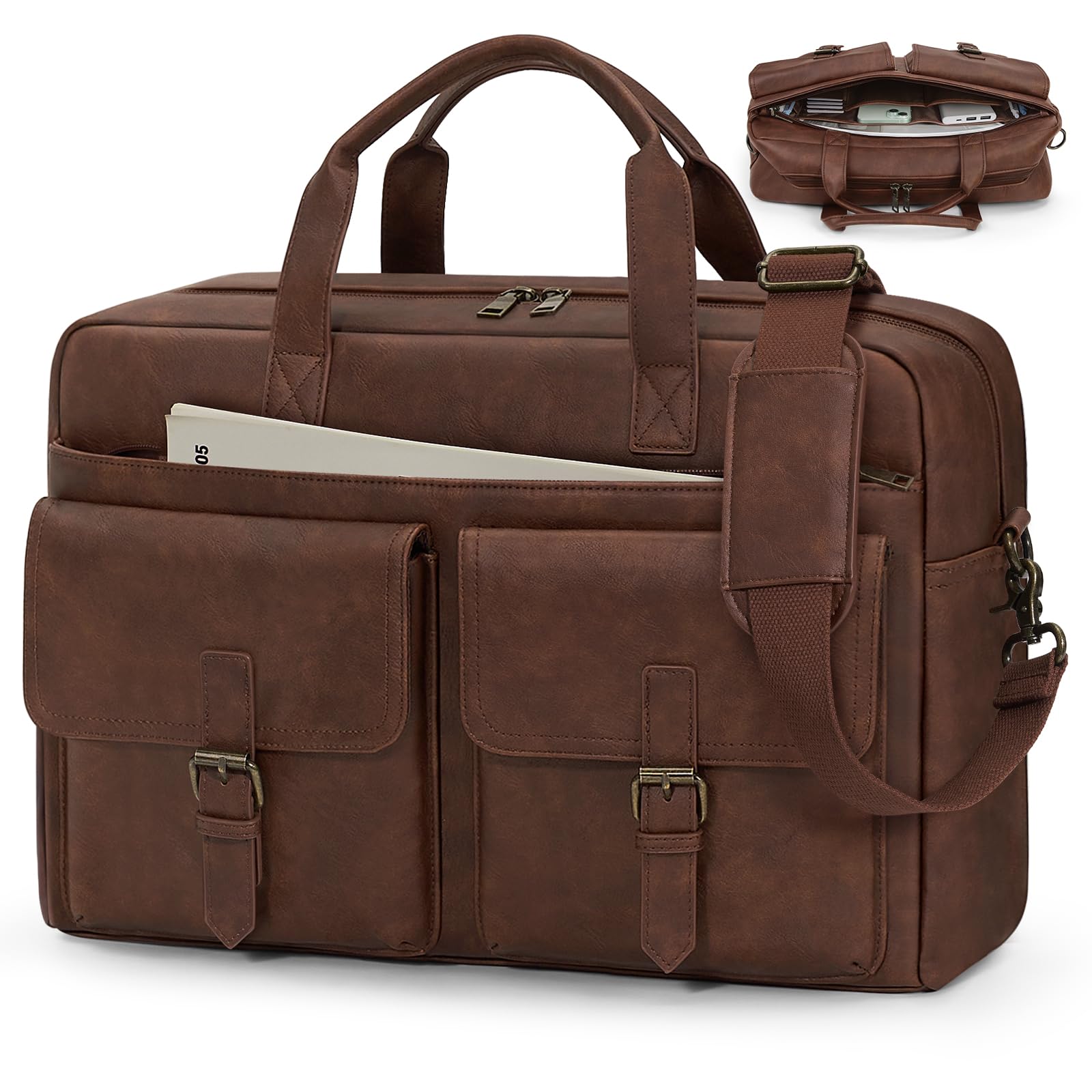 RAINSMORE Messenger Bag for Men 16 Inch Leather Laptop Bags Work Computer Laptop