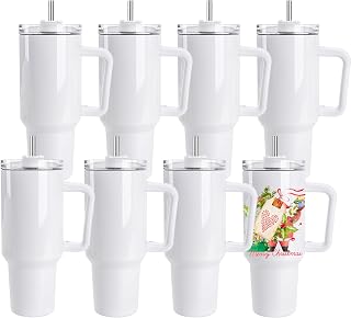 D·S 8 Pack Sublimation Tumblers 40 oz Insulated Tumblers with Handle | Insulated Double Wall Vacuum Tumbler Cups Fit in Car Cup Holder Mother's Day Christmas Personalized Gift Served Hot or Cold