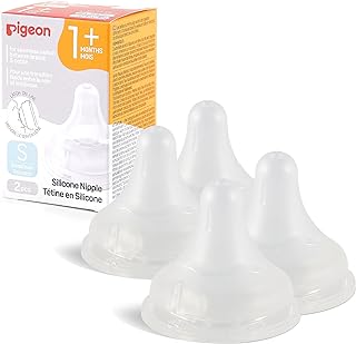 Pigeon Silicone Nipple (S) with Latch-On Line, 1+ Months, 4 Count | Stage 2, Slow Flow, Natural Feel