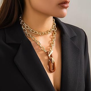 Acrylic Statement Necklace for Women Chunky Gold Layered Stackable Trendy Jewelry Chain