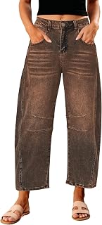 GRAPENT Barrel Jeans for Women High Waist Baggy Cropped Stretch Denim Pants