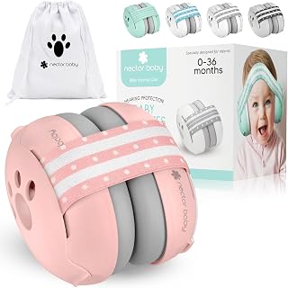 NECTAR BABY Baby Ear Muffs - 25dB, Noise Cancelling Headphones, 0-36 Months | Infant &amp; Toddler Hearing Protection, Soft Comfort &amp; Adjustable for Airplane Travel, Concerts &amp; Fireworks -CE &amp; ANSI Certified