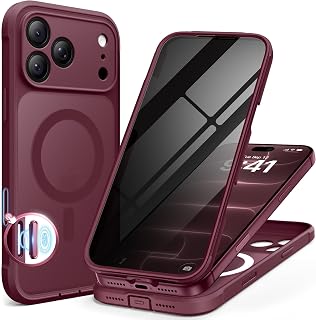 BERFY iPhone 17 Pro Max Case, Compatible with MagSafe, Built-in Privacy Screen Protector and Camera Protection, Anti-Spy, Shockproof Full Body Case, Translucent Matte for iPhone 17 Pro Max