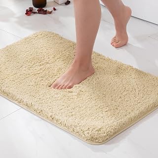 MIULEE 1 Piece Microfiber Mat 4 CM Long Non-Slip Water Absorption Soft Bath Mat for Doors Entrance Hallway Shower Room Living Room 40x60cm Camel