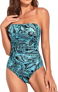 Holipick Women's Tummy Control One Piece Swimsuit Strapless Swimsuit