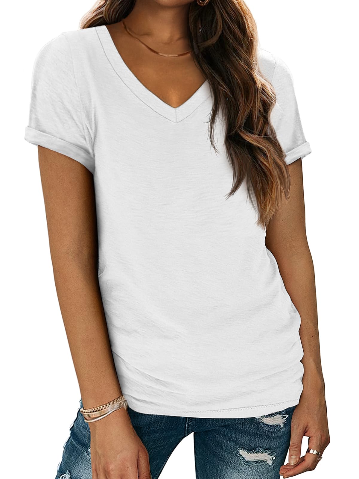 ATHMILE T Shirt Short Sleeve V Neck T Shirts for Women Fashion Tops Fashion Ligh