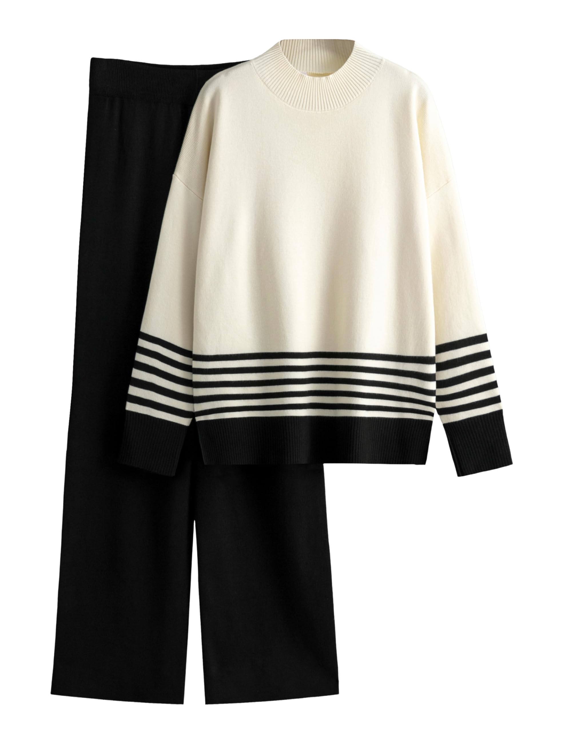 Tanming Women's Lounge Sets 2 Piece Outfits Knitted Pullover Sweater Tops Wide L