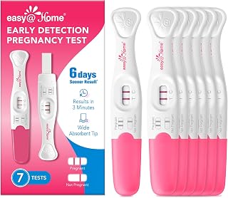 easy@Home Early Pregnancy Test, 10mIU/mL Sensitive, 6 Days Sooner*, 7ct | Early Detection Pregnancy Stick - Fast & Rapid & High Sensitivity hCG Test for Home Use Pruebas de Embarazo