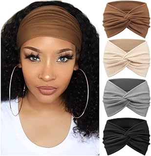 DRESHOW Pack of 4 Women's Headbands, Elastic Soft Headbands, Headband, Hair Band, Head Wrap, Cute Hair Accessories for Everyday, Yoga, Sports, Fitness