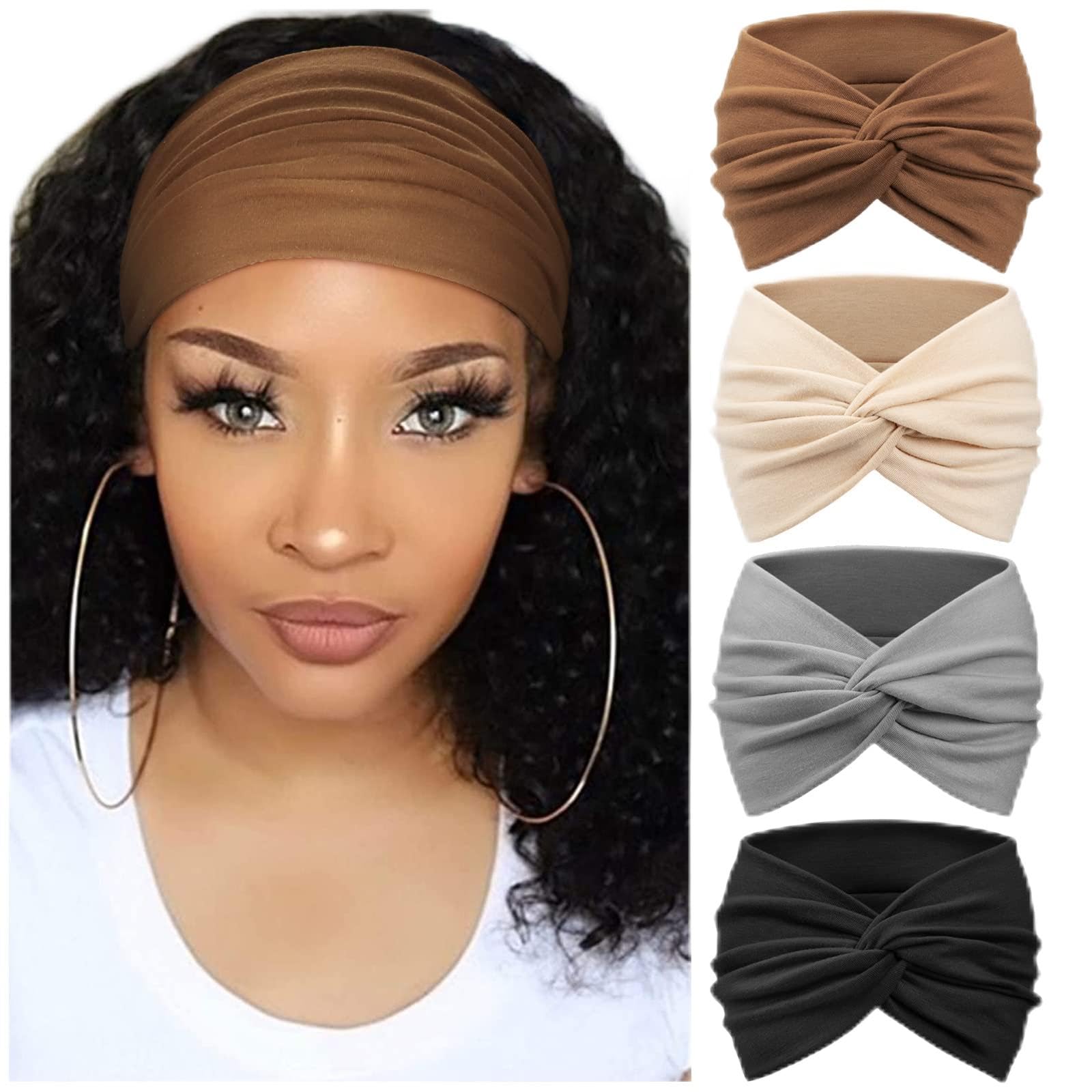 DRESHOW Pack of 4 Women's Headbands, Elastic Soft Headbands, Headband, Hair Band