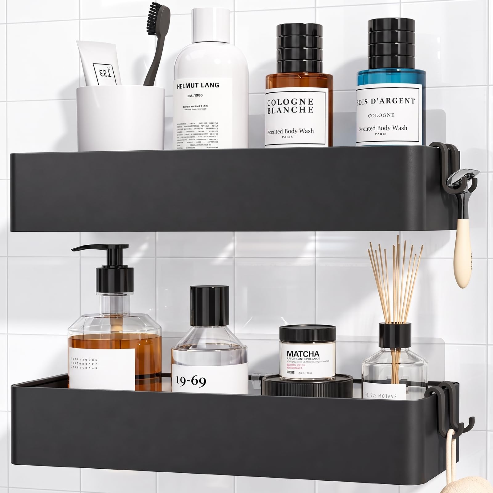 Kitsure Shower Caddy Adhesive, Quick-Dry Bathroom Organizer, Large, Black | 2 Pa