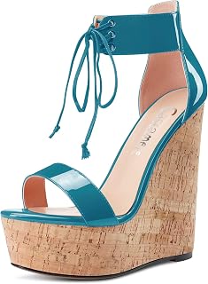 CASTAMERE Women's High Wedge Platform Heel Open Toe Ankle Straps Lace Sandals Clear Dress 15 cm Heels