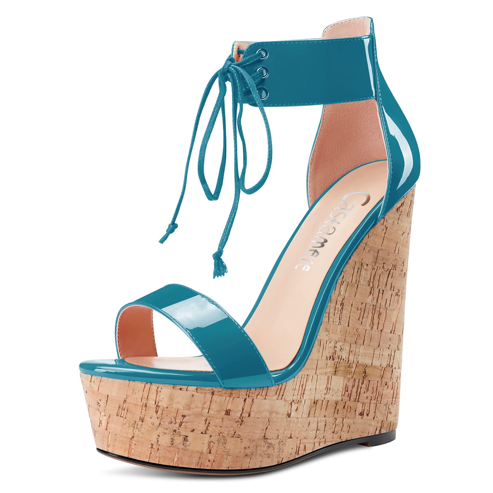 CASTAMERE Women's High Wedge Platform Heel Open Toe Ankle Straps Lace Sandals Cl